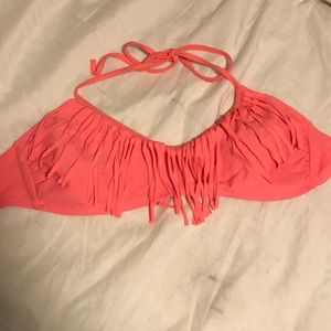 Fringe coral bathing suit top